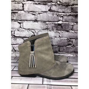 EMU Heysen Gray Suede Leather Side Zip Tassel Ankle Boots Women Sz 7.5 US/38.5EU